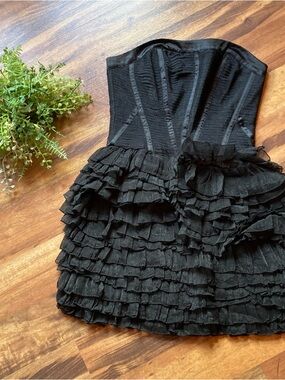 Bisou Bisou XS  Black Strapless Zip-Back Corset Top Dress